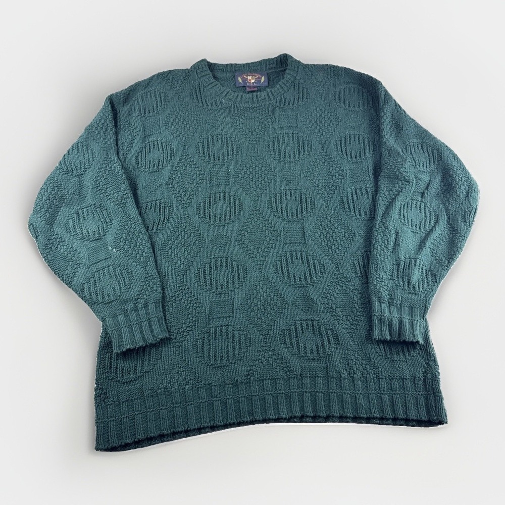 Vintage Lake Harmony Sweater Mens M Green Geometric Sweatshirt Made in USA READ
